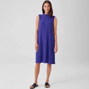 Eileen Fisher Woven Plisse Mock Turtle Sheath Dress